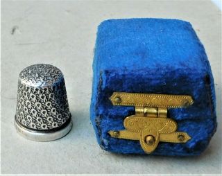Hm1927 Silver Thimble With Case Box Holder Vintage Antique