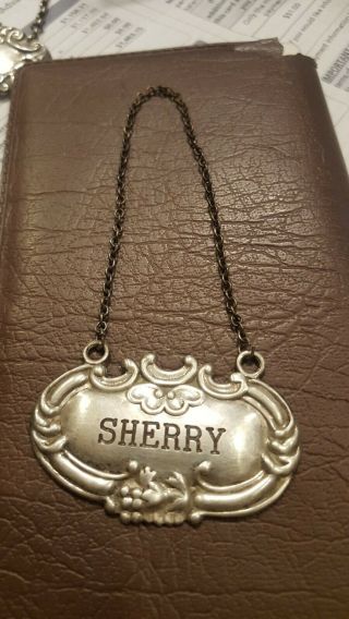 Vintage Wallace Sterling Silver " Sherry " Liquor Decanter Label Tag 925