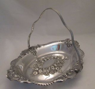 A Fine Embossed Silver Plated Basket With Handle / Dish - C1900 - Floral Design