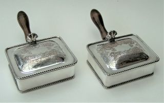 Pair Vintage Sheffield Silver Plate Silent Butler Crumb Boxes,  Table Ash Trays E