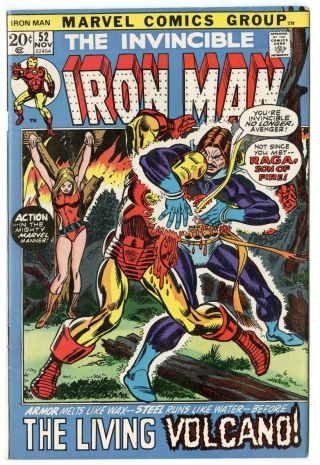 Iron Man 52 Vf/nm 9.  0 Ow/white Pages Living Volcano Marvel 1972