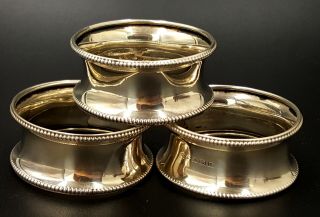 Art Nouveau Sterling Silver Napkin Rings Set Of Three.  Birmingham 1913.