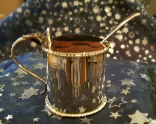 Solid Silver Mustard Pot With Spoon And Liner -