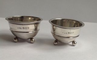 Antique Hallmarked 1910 Solid Silver 3 Footed Open Salt / Mustard Bowls.
