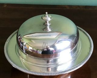Silver Plated Muffin Dish Mappin & Webb Lid Monogram Antique Entrée Chafing Bowl