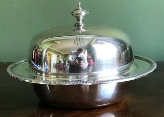 Silver Plated Muffin Dish Mappin & Webb Lid Monogram Antique Entrée Chafing Bowl 2