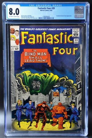 The Fantastic Four 39 Cgc 8.  0 Ow/w Pages From 1965 Dr Doom App Marvel Not Cbcs