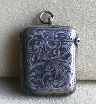 Solid Silver Antique vesta case hand engraved 1899 2