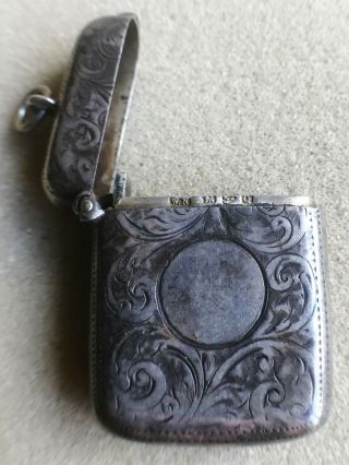 Solid Silver Antique vesta case hand engraved 1899 5