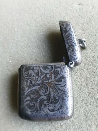 Solid Silver Antique vesta case hand engraved 1899 6