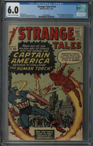 Strange Tales 114 CGC 6.  0 1st “Captain America” Since 1954 Jack Kirby Marvel 4