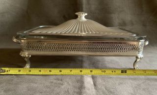 Vintage Footed Silver Plated Serving Tray With Pyrex Dish 6