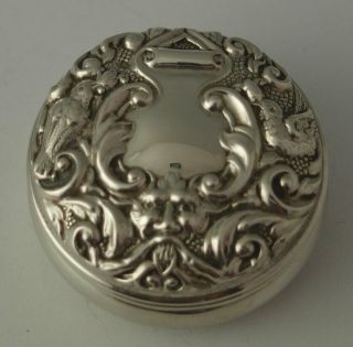 Ornate Vintage Solid Silver Pill Box - Birm.  1990