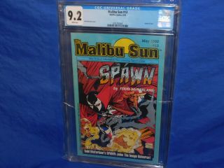 Malibu Sun 13 1st Appearance Spawn Cgc 9.  2 1992 Key Todd Mcfarlane First Cover