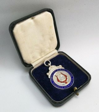 Vtg 1936 Fattorini Solid Silver & Enamel Liverpool Musical Festival Fob Medal