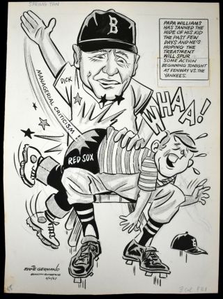 1967 Dick Williams Spanks Red Sox Cartoon Art By Eddie Germano