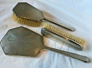1936 Solid Sterling Silver Art Deco Vanity Set Mirror,  Clothes & Hair Brush