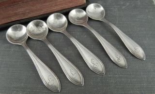 Antique Monogrammed Sterling Silver Salt Spoons Set Of 5
