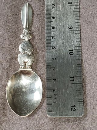 Antique Old Sterling Silver Baby Child Spoon Figural Easter Bunny Rabbit Vintage