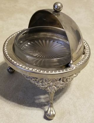 Vintage Silverplate Rolltop Butter/caviar Dish With Glass Tray Made In England