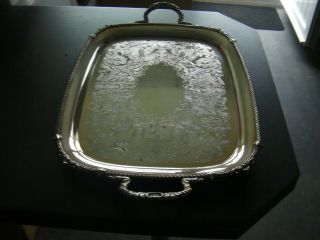 Large Vintage Quality Heavy Ornate Silver Plated Tray 58cm Long 35m Wide