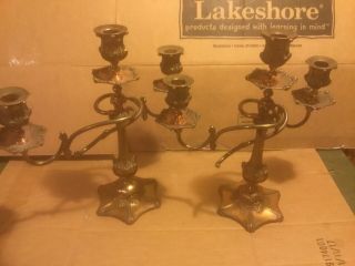 2 Antique Wilcox Silver Co.  Silverplate 3 Candle 2 Arm Candelabra Pat Date 1901