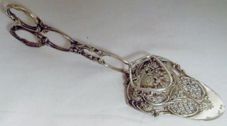 Antique German Ornate 800 Silver Pastry / Toast Tongs Lover 