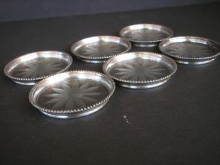 Vintage Sterling Silver And Glass Coasters (set Of 6)