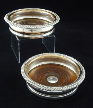 Pair Vintage Silver Plate On Copper Champagne Wine Bottle Coasters (replate Job)