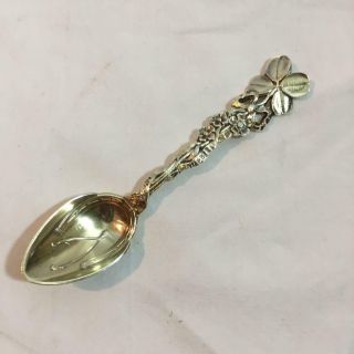C1893 Sterling Silver Good Luck 4 Leaf Clover Horseshoe Wishbone Demitasse Spoon