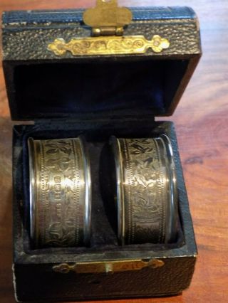 A Solid Silver Napkin Rings Engraved With Leaves Hallmarked