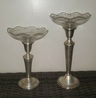 Vintage Rogers & Alvin Sterling Silver Weighted Candle Sticks With Glass Bowls