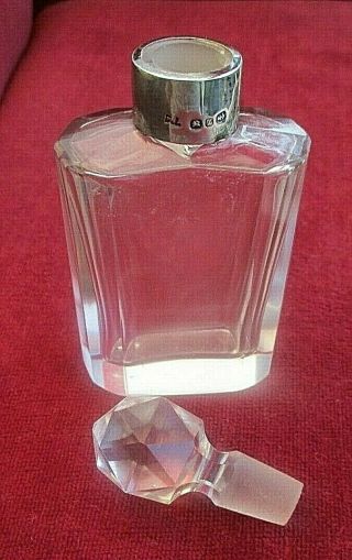 Antique Glass Scent / Perfume Bottle With Solid Silver Collar Dated B/ham 1848 2