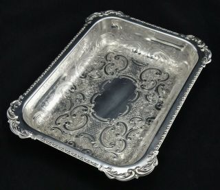 Vintage Ornate Rectangle Entree Serving Dish Tray Bowl Chased Silver Plated
