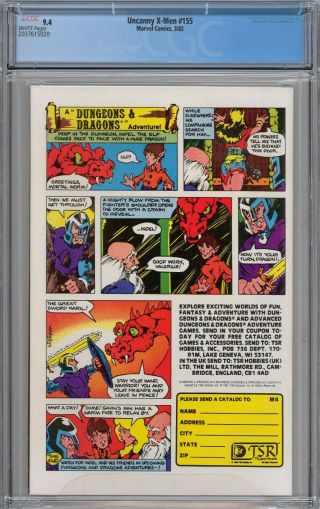 Uncanny X - Men 155 CGC 9.  4 NM 1st Appearance of the Brood WHITE PAGES 2