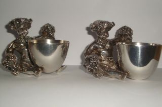 2 X Rare French Silver Plated On ?bronze (boggis) Egg Cups With Bacus Or Cherubs