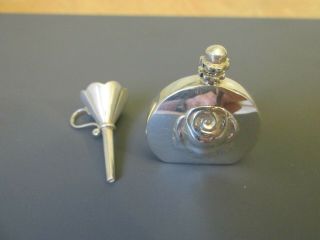 Solid Silver Miniature Perfume Bottle With Floral Rose Design & Case Collectible