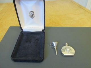 Solid Silver Miniature Perfume Bottle with Floral Rose Design & Case Collectible 2