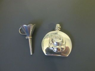 Solid Silver Miniature Perfume Bottle with Floral Rose Design & Case Collectible 3