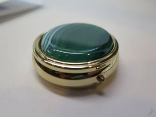 Pill Box Malachite Top Round Green Trinket Rare Vintage Small 3 Compartments 3