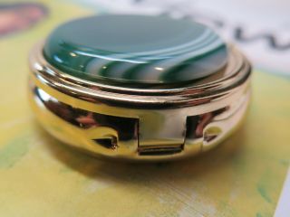 Pill Box Malachite Top Round Green Trinket Rare Vintage Small 3 Compartments 4