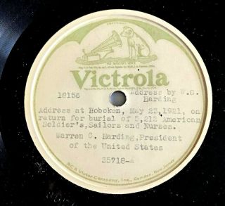 President Warren Harding Hoboken Speech 1921 Victor White Label Special 12 " 78