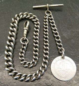 Antique N.  C.  R.  Co Albo Silver Graduated Albert Pocket Watch Chain & Shilling Fob.