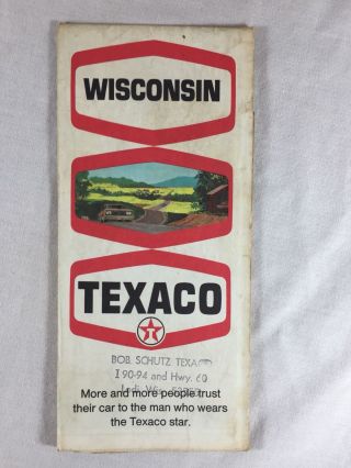 1970 Vintage Wisconsin Texaco Road Map Gas Oil Service Filling Station Wi