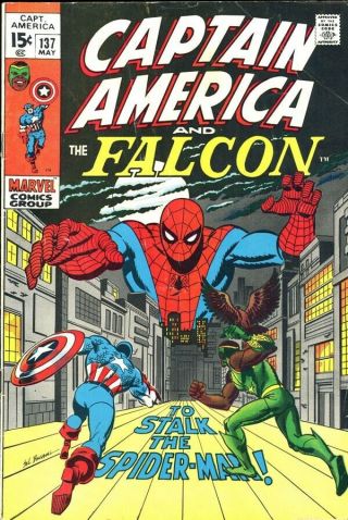 Captain America 137 - Falcon & Spider - Man - Gene Colon Art 1971 - 7.  0 Fn/vf