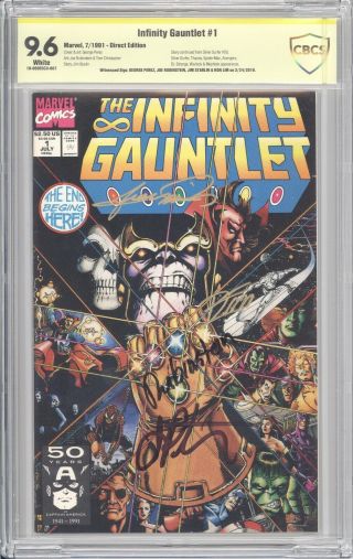 The Infinity Gauntlet 1 Cbcs 9.  6 Signed By Rubinstein,  Lim,  Perez,  & Starlin T
