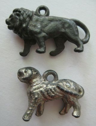 Vintage Old Metal Big Cat Lion & Tiger Charms Cracker Jack Toy Prize 1920s - 30s