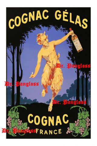 Print Vintage French Wine Poster Cognac Gelas Advertising Satyr Home Decor Art