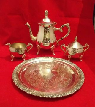 Vintage Silver Plate Tea/coffee Set - Pot,  Sugar,  Milk,  Tray