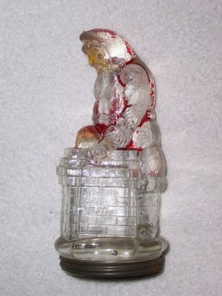 Santa Claus Glass Candy Container With Metal Cap By Victory Glass
